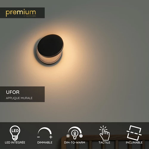 Lucide UFOR - Applique murale - Ø 12 cm - LED Dim to warm - 1800K/3000K - Noir | Premium - USP